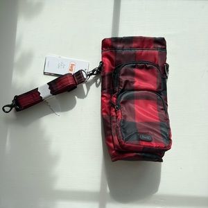 Lug Huggie crossbody bottle holder, Buffalo check red